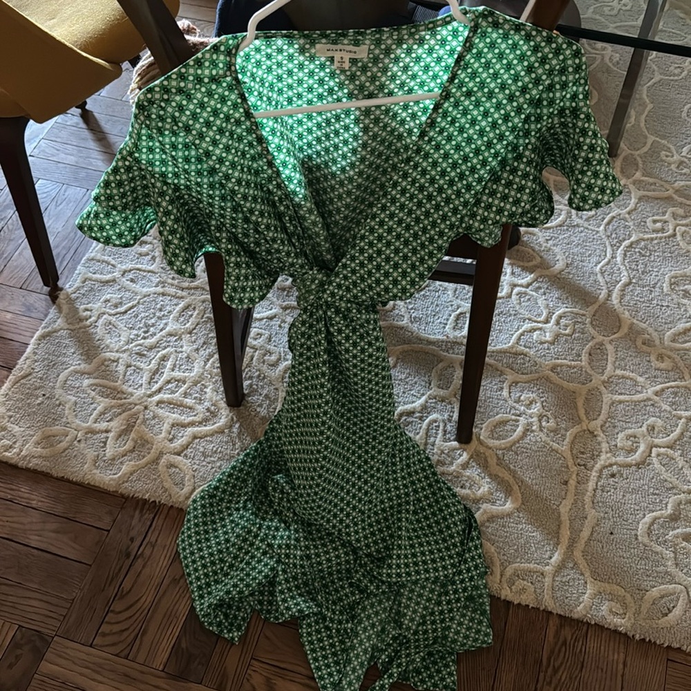 Max Studio Green Geometric Pattern Wrap Around Dr… - image 1